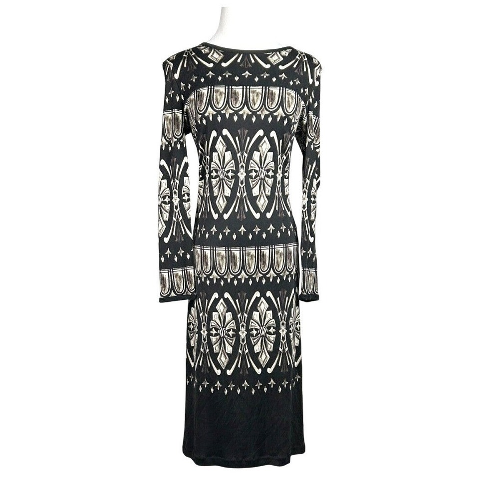 Tory Burch Silk Sheath Dress Womens S Black Art‎ Deco Geo Print
